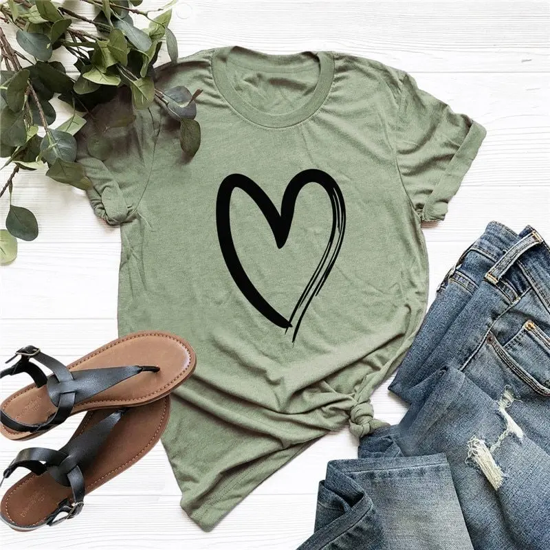 Хлопковая футболка Here is My Heart - Цвет: Light green