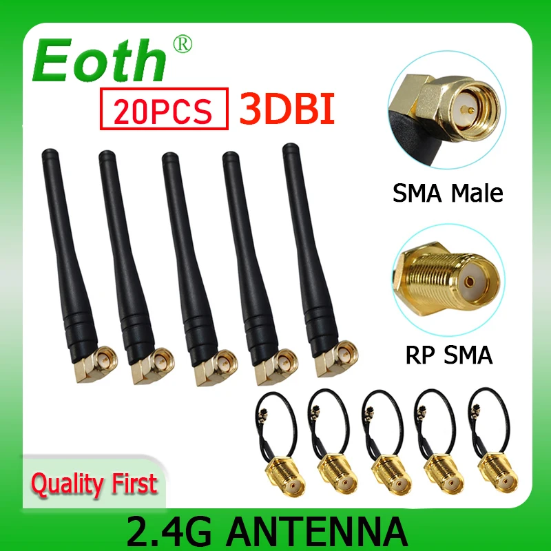 

EOTH 20p 2.4g antenna wlan wifi 2.4ghz antene 3dbi sma male IPX ipex1 SMA female pigtail Extension 21cm Cable iot module antena