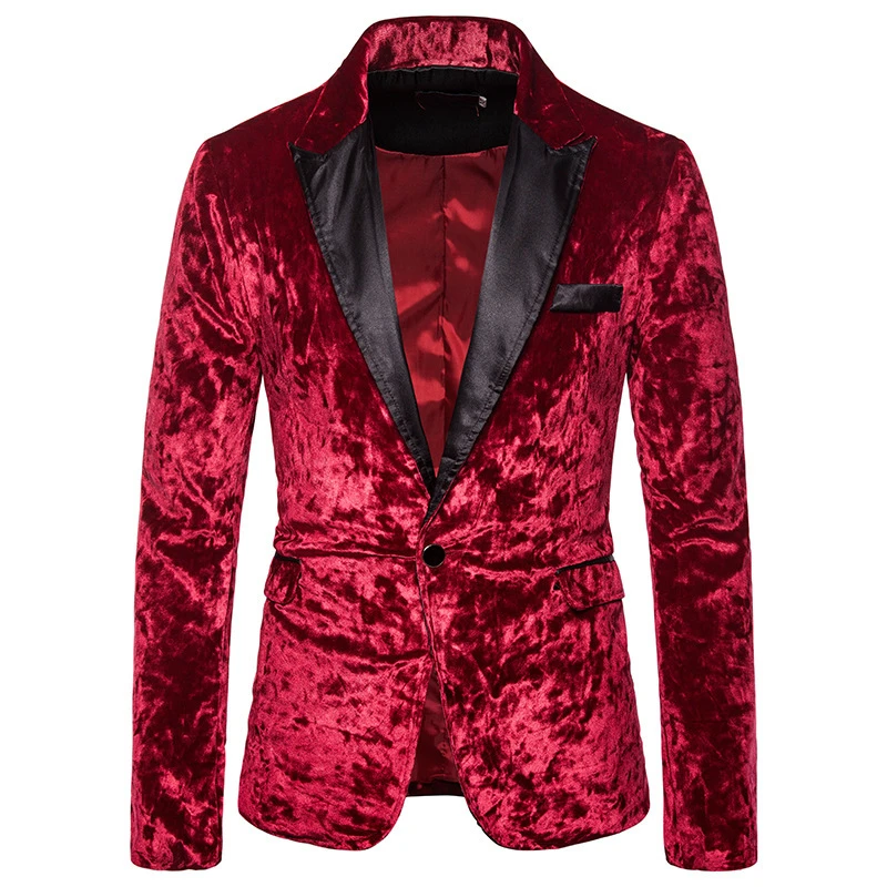 Men's Autumn Winter Velvet Wine Red 