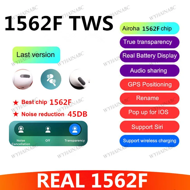 ANC 1562F TWS Wireless Bluetooth 5.2 Earphone 45DB Hybrid ANC Earbuds Super Bass Quality PK 1562H  H1 1562A i90000 MAX i99999