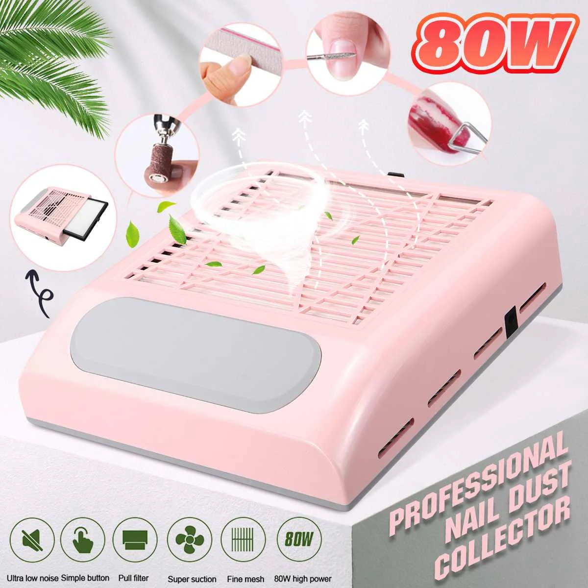 

80W Nail Dust Suction Dust Collector Fan Vacuum Cleaner Manicure Machine Tools Dust Collecting Bag Nail Art Manicure Salon Tools