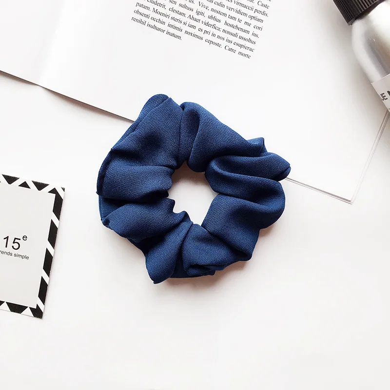 navy scrunchie Новинка, модные женские однотонные шелковые резинки для волос, цветные эластичные резинки для волос, Набор резинок для волос, Милые простые аксессуары для волос для девочек - Цвет: navy scrunchie