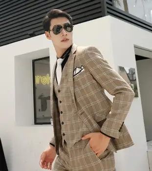

The latest Casual British Style Suit Men's Jacket Youth Handsome Korean Slim Suit Groom Wedding Men Suits Three-piece Suit