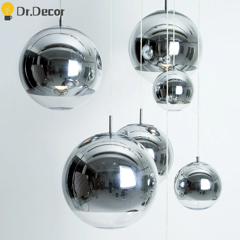 

Modern Mini Globe Pendant Lighting with Handblown Clear Glass, Adjustable Mirror Ball Pendant Lamp Living Room Kitchen Hallways