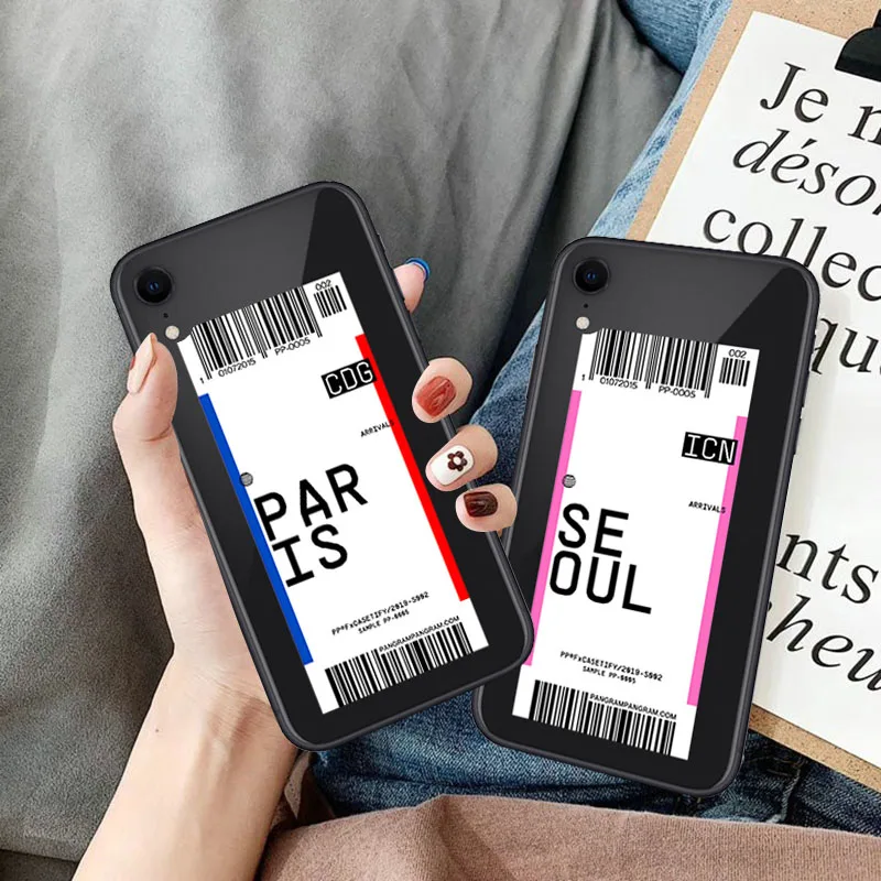 

Phone Case For iPhone 7 8 6 6s Plus 5s SE X XR XS Max Transparent Letter Soft TPU Silicone Back Cover Coque Travel Label Country
