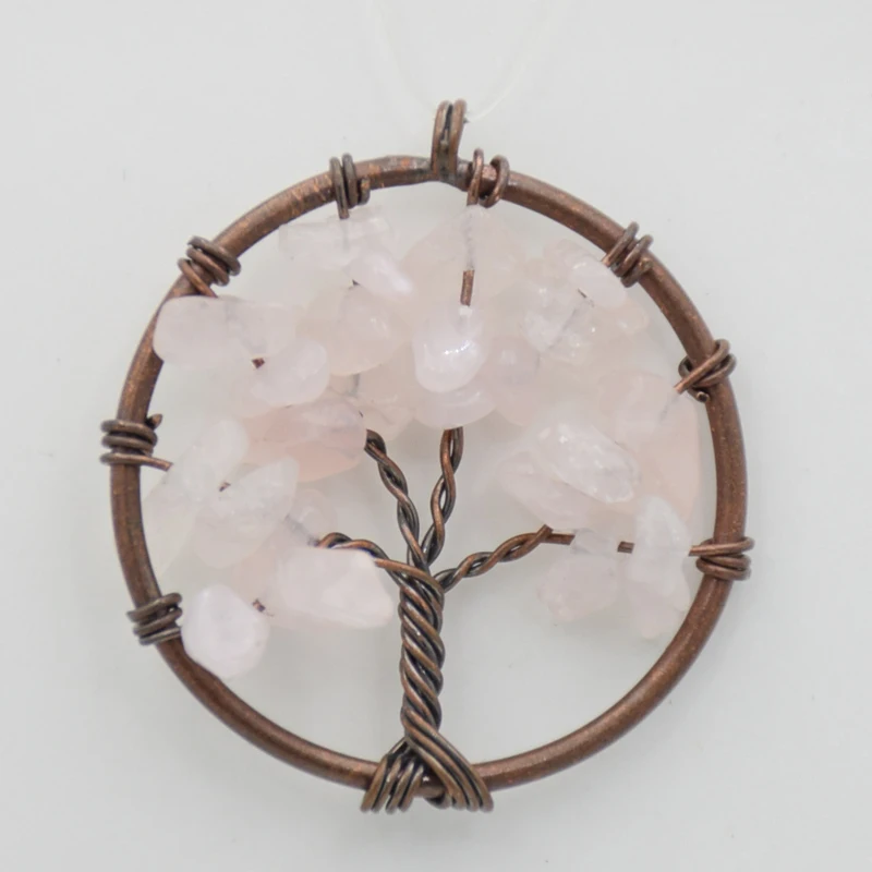 rose quartz Маленький размер 7 Рэйки, лечение чакры Древо жизни кулон для ожерелья винтажный старинный медный натуральный камень чип шарик Шарм ювелирные изделия - Окраска металла: rose quartz