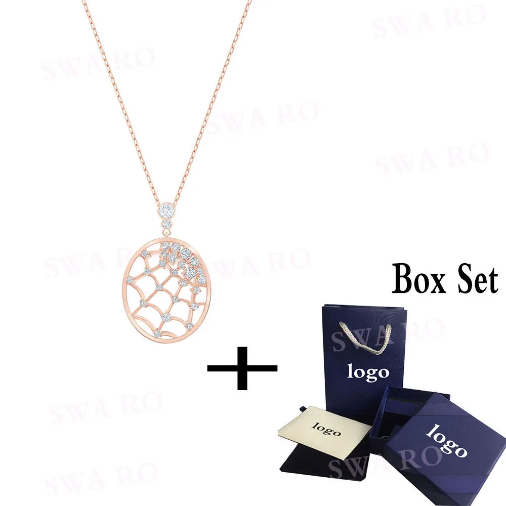 

SWA RO 2019 Fashion Trends New PRECISELY Pendant Rose Gold Round Spider Web Iced Water Crystal Female Jewelry Crystal Necklace