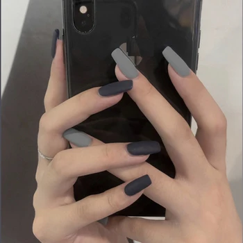 

24pcs/Set Mixed Dark Grey Fake Nails Square Long European Matte False Nails Women Manicure Full Finger Nail Art Tips with Glue