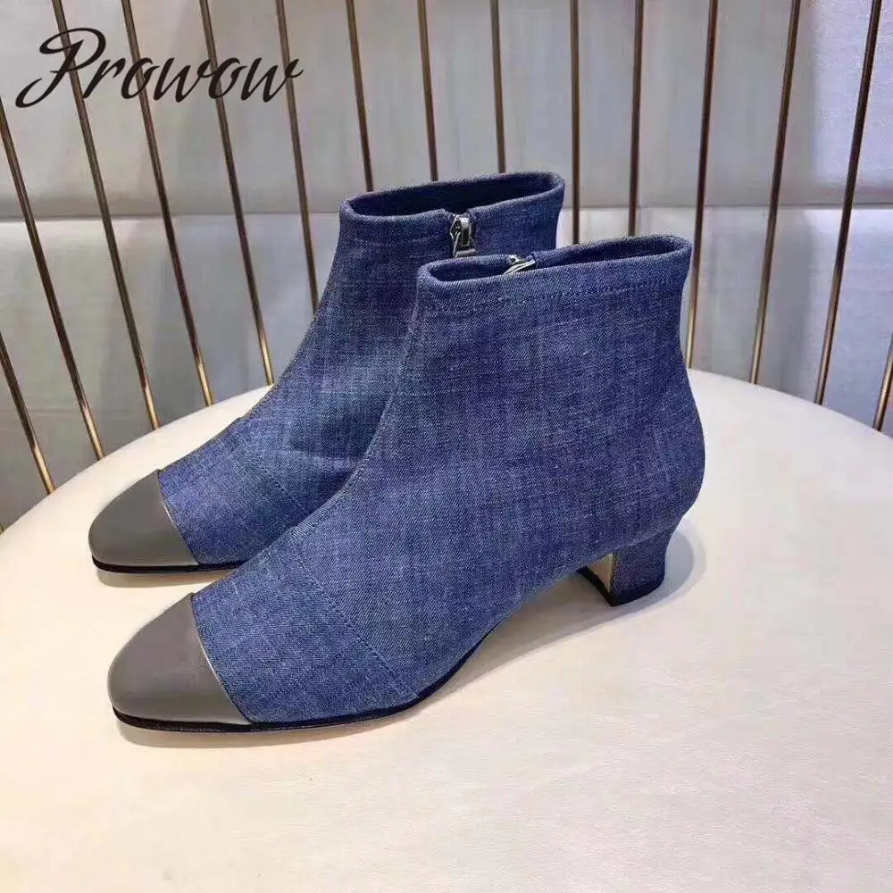 

Prowow New Soft Genuine Leather Zip SIde Ankle Boots Round Toe Low Heel Comfortable Autumn Winter Boots Shoes Women