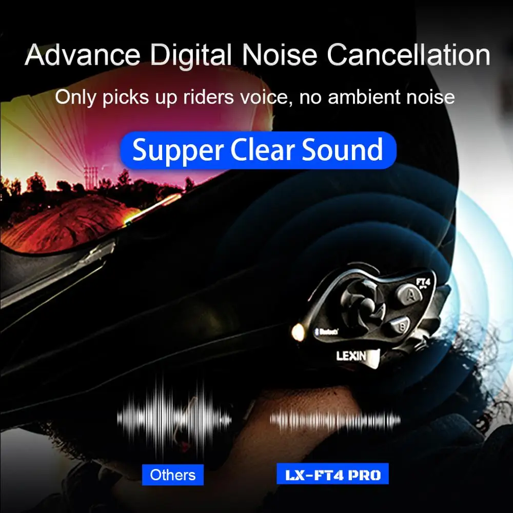 LEXIN новинка 1 шт. FT4 PRO Bluetooth мотоцикл домофон встроенный fm радио до 6 станций