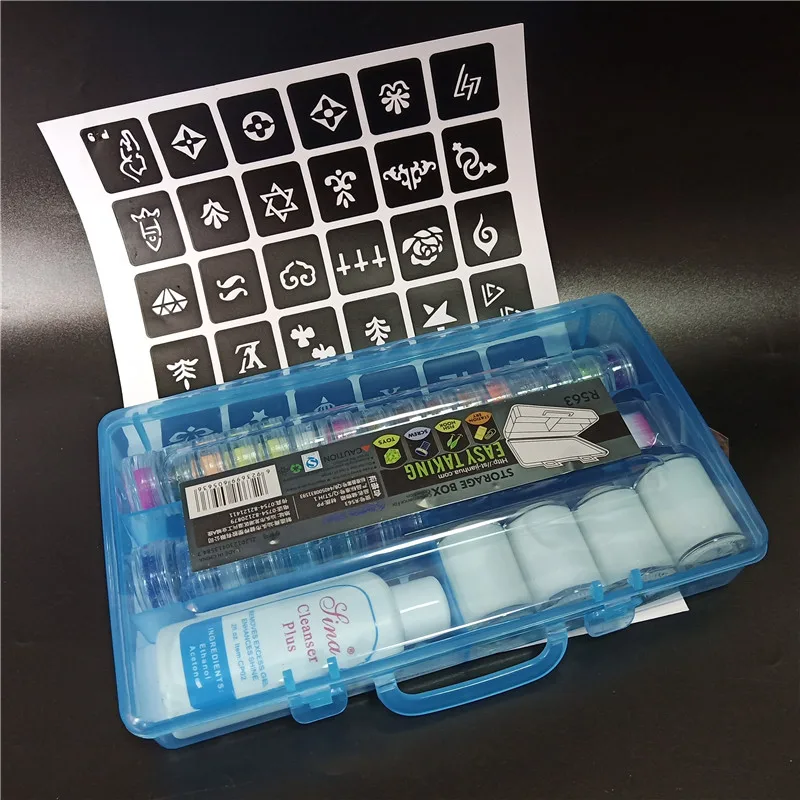 Temporary Tattoo Kit 24 Colors Power Glitter Waterproof 2 Brushes 4 Glues Painting for Kids Tool Face Body DIY Nail ART