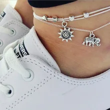 Европа и Америка Женские аксессуары Подсолнух животных Слон мульти-элемент кулон подарок ножной браслет для женщин