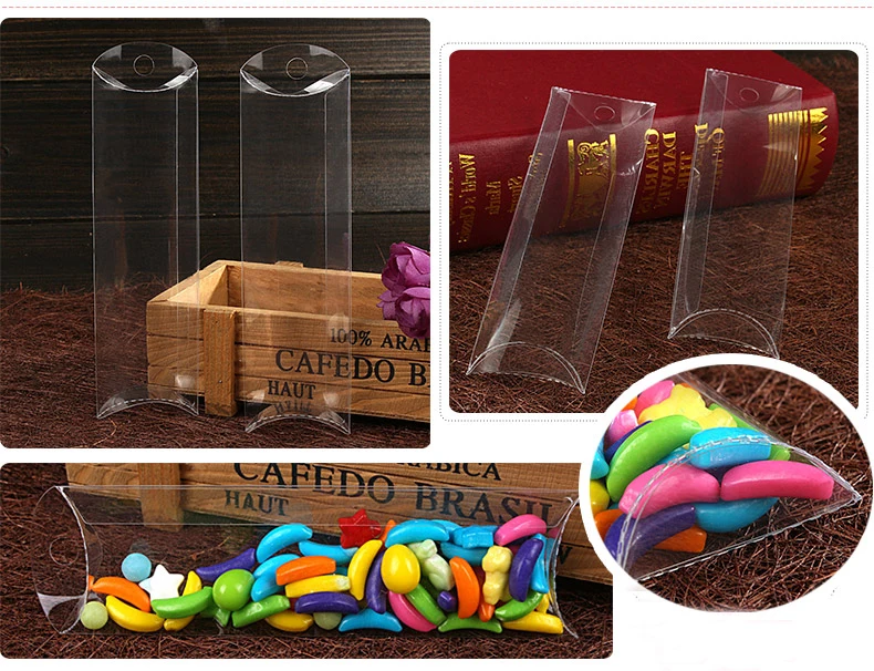 

2*4.5*15cm 50pcs New Style Clear PVC Pillow Box packaging Wedding Favor /Bridal Candy Gift Boxes Party Supplies souvenir
