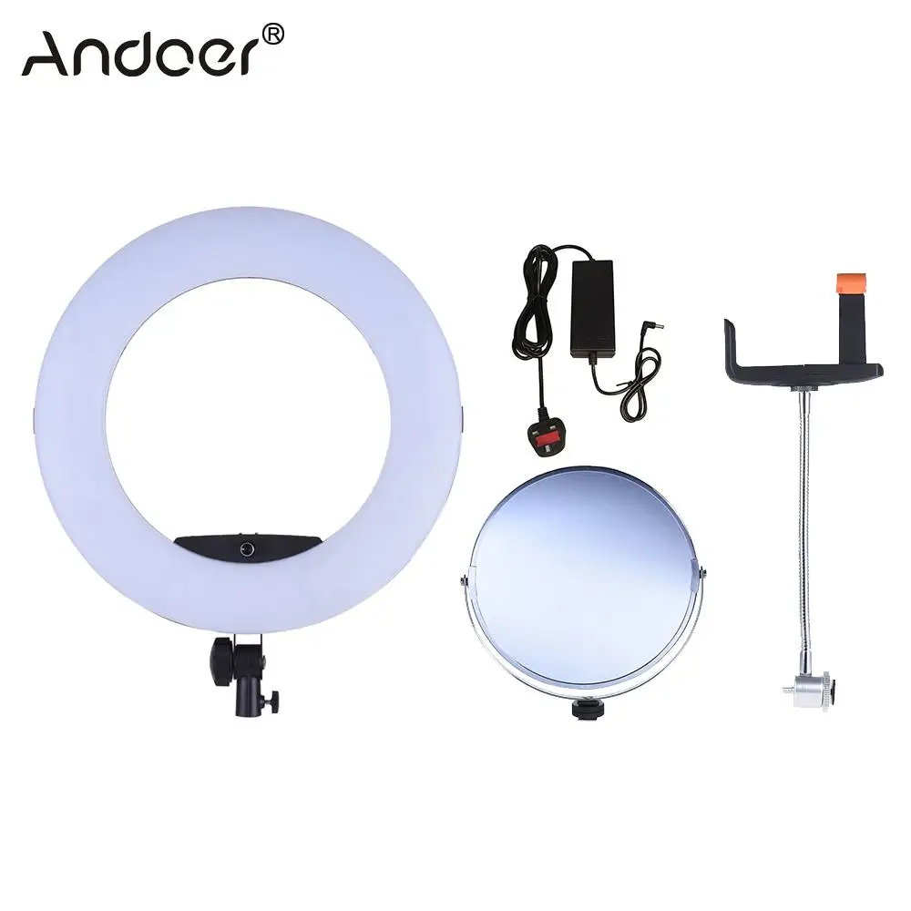

FD-480II 17.7" /45cm 96W Macro LED Video Ring Light Lamp Dimmable Bi-color 3200-5500K w/ LCD Display Make-up Mirror phone Holder