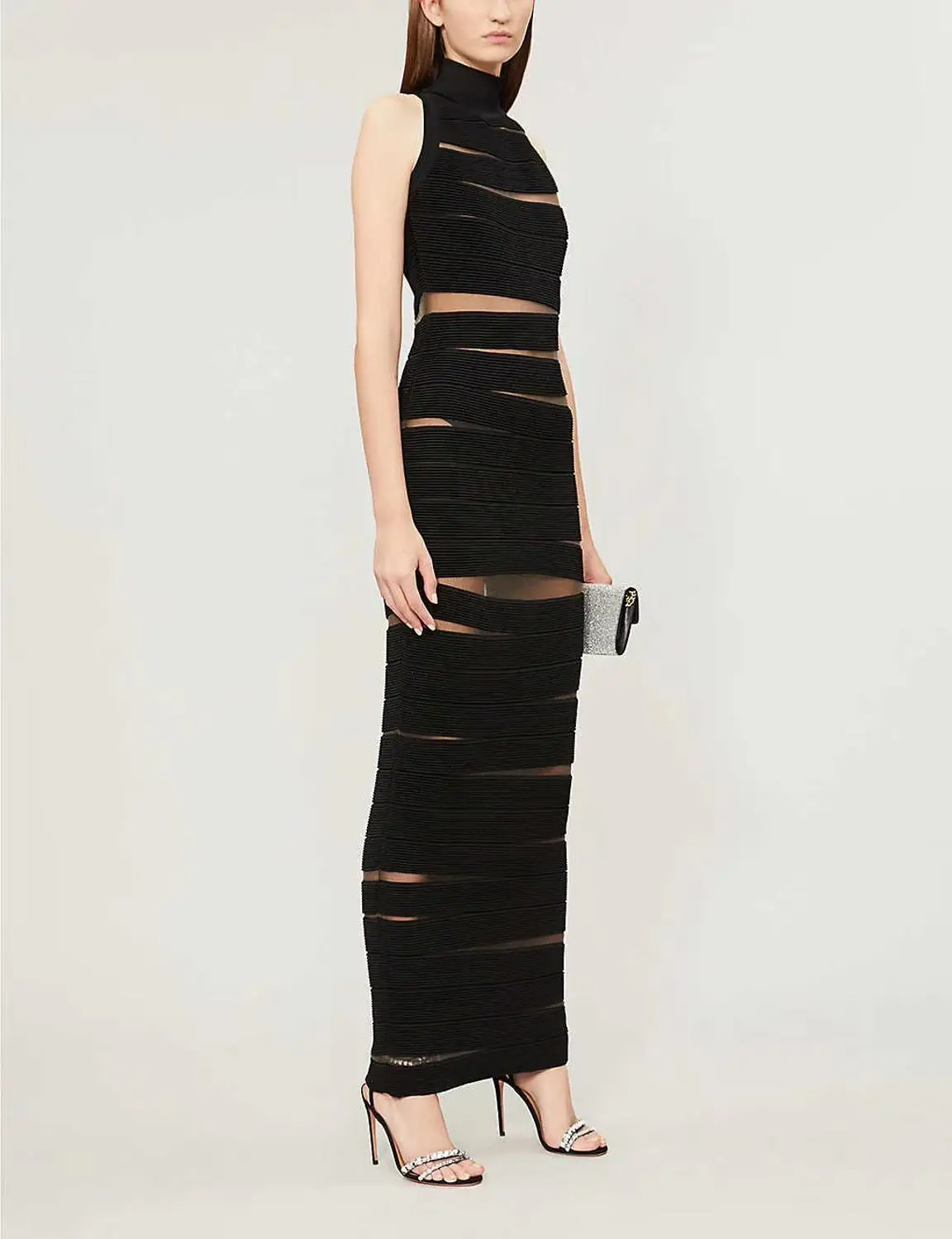 Hoge Kwaliteit Celebrity Fashion Zwart Wit Mouwloze Lange Rayon Bandage Jurk Cocktail Party Elegante Jurk Hoge Kwaliteit Celebrity Fashion Zwart Wit Mouwloze Lange Rayon Bandage Jurk Cocktail Party Elegante Jurk