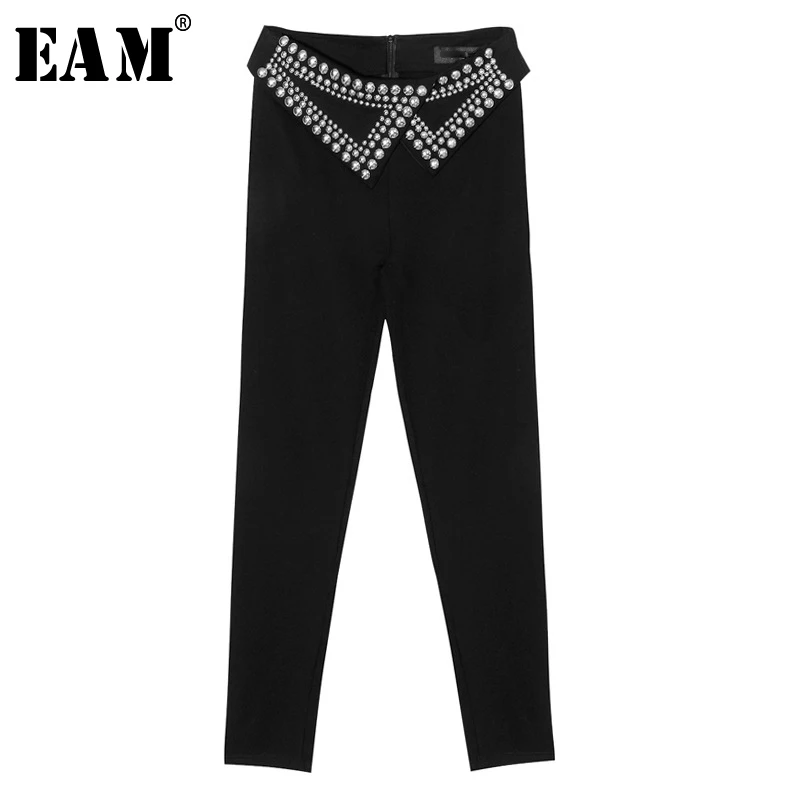 

[EAM] High Waist Rivet Split Joint Trousers New Skinny Fit Pencil Pants Women Fashion Tide All-match Spring Autumn 2019 1A233