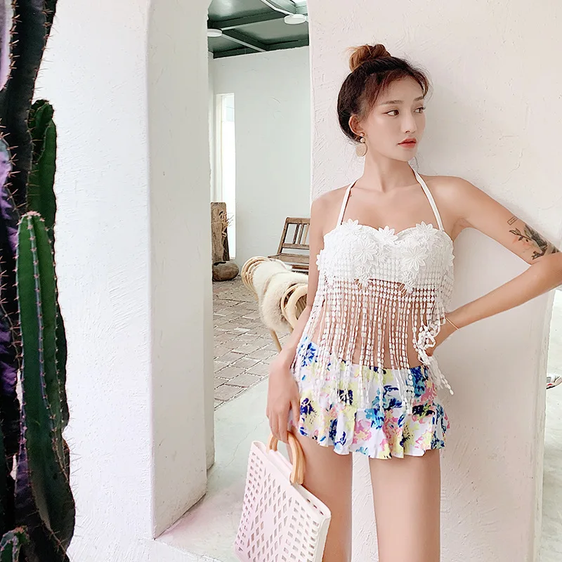

Swimsuit Woman Two Piece Bathing Suit Brazilian Bikini Swimwear For Women Badpak Lace Sexy Female Breasts Divided Skirt Swimming