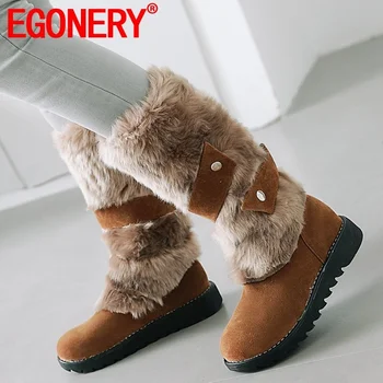 

EGONERY winter new warm concise snow boots outside comfortable low heels platform plus size round toe women shoes drop shipping