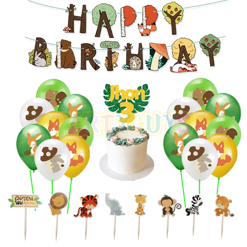 

43pcs Jungle Theme Birthday Party Decorations Kids Boy Gilr Balloon Set Custom Cake Topper Banner Baby Shower Party Favor