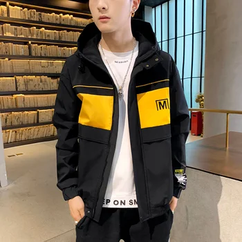 

New Arrival Men's Jacket Spliced Embroidery Hooded Coat M-3XL Trends Men's Jacket Coat