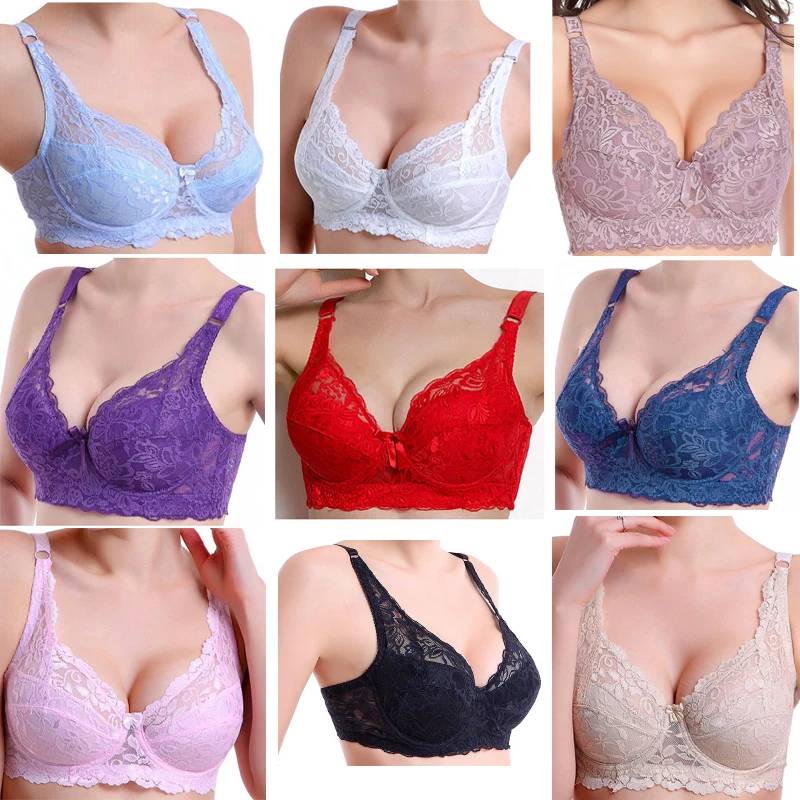 Women Sexy Underwire Padded Up Embroidery Lace Bra 80D 85D 90D 95D