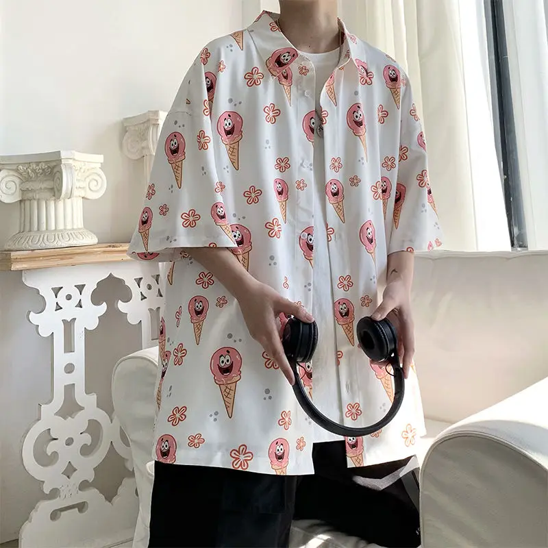 

2021 Men's Cartoon Printed Short Sleeve Hawaiian Shirts High Quality Fashion Trend Beach White Color Shirts Big Size M-5XL