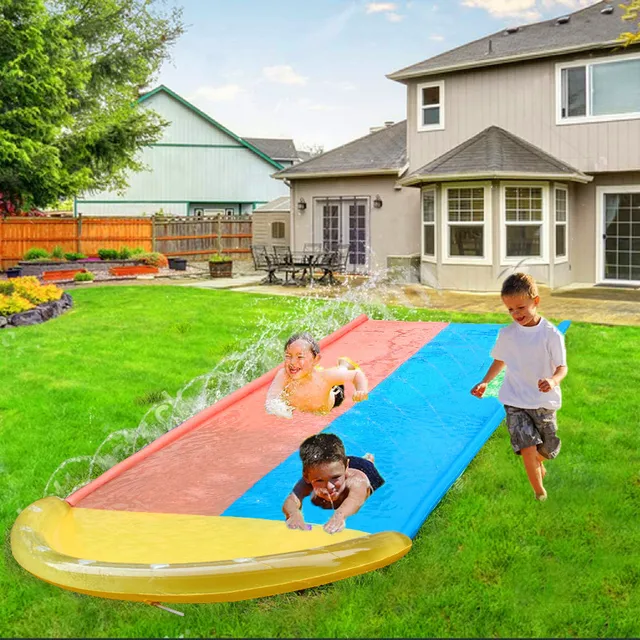 Outdoor Water Spray Game Mat Water Slide Lawn Water Play Toy Inflatable Double Surfer Water Spray Mat Kids Outdoor Rainbow Mat 1