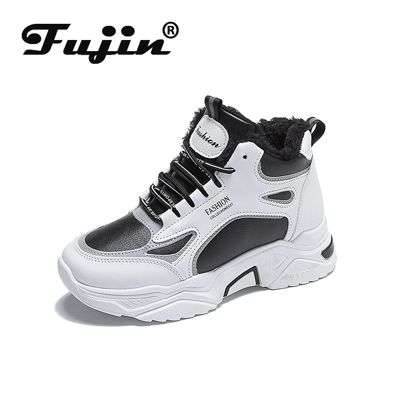 

Fujin Women Sneakers Winter Thick Bottom Round ToeCross Tied Plush Keep Warm Platform Fashion Breathable Women Leisure Sneakers