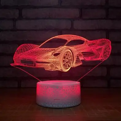 Акриловый 3D креативный супер автомобиль 7 цветов визуальная лампа Иллюзия сенсорный светится в темноте для детей мальчик автомобиль игрушки подарки на день рождения - Цвет: Черный