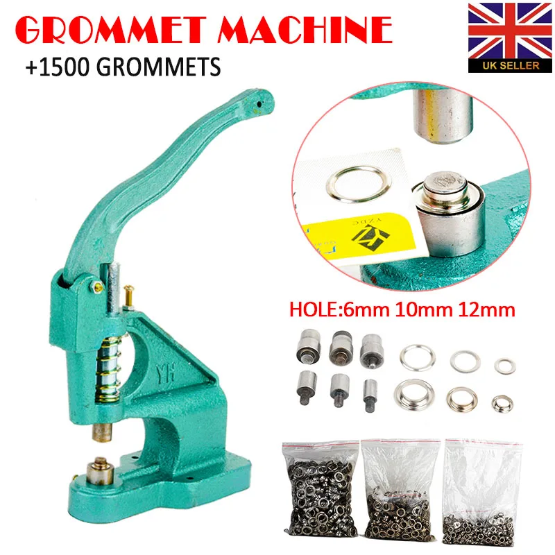 

1pc Grommets Eyelets Punch Die Tool Set Hand Press Eyelet Machine Kit with 3 Dies And 1500pcs Grommets 6/10/12mm