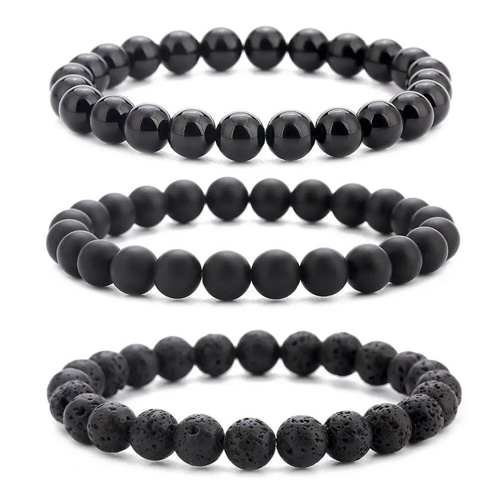 Beaded Bracelet 8mm Natural Stone Lava Tiger Eye Black Onyx Matte Healing Beads Bangle Stretch Charm Yoga For Women Men Jewelry - Image 2