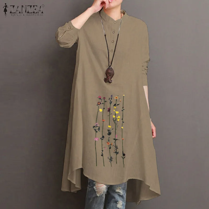 2021 Autumn Printed Long Tops Zanzea 
