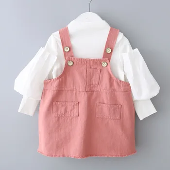 

Children sweet 2pcs sets Spring Baby Girls Lantern Sleeve shirt+dress Princess Two-Piece Set kids