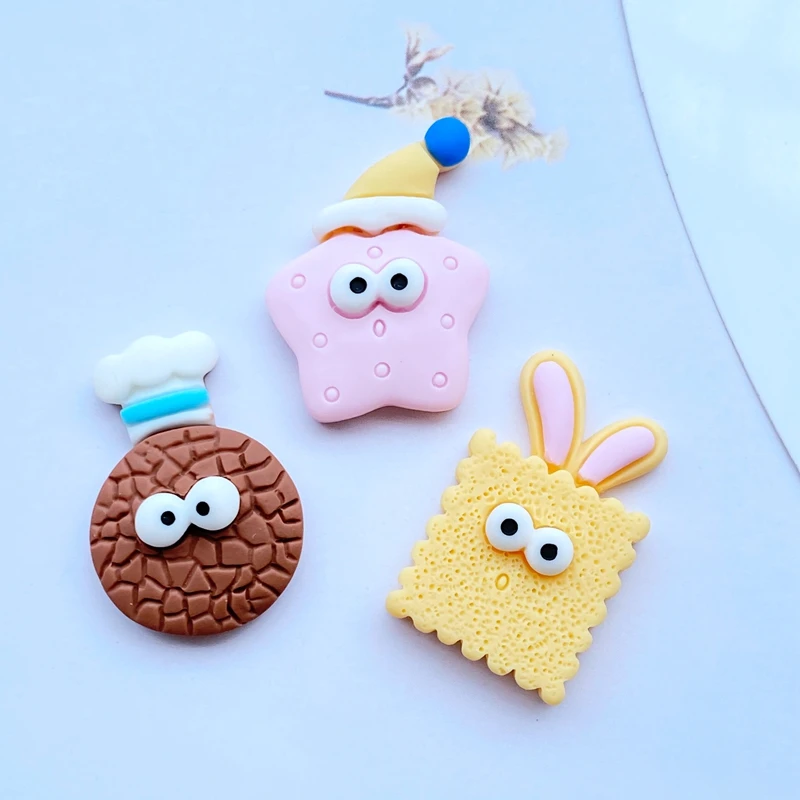

10pcs New Cute Resin Mini Imitation Biscuit Flat Back Cabochon Scrapbook Kawaii DIY Embellishments Accessories Q08