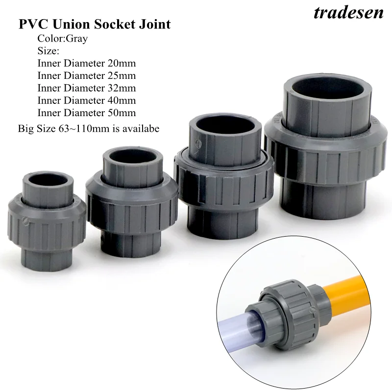 1Pcs I.D2050mm PVC Union Connector Socket Joint CouplingAquarium