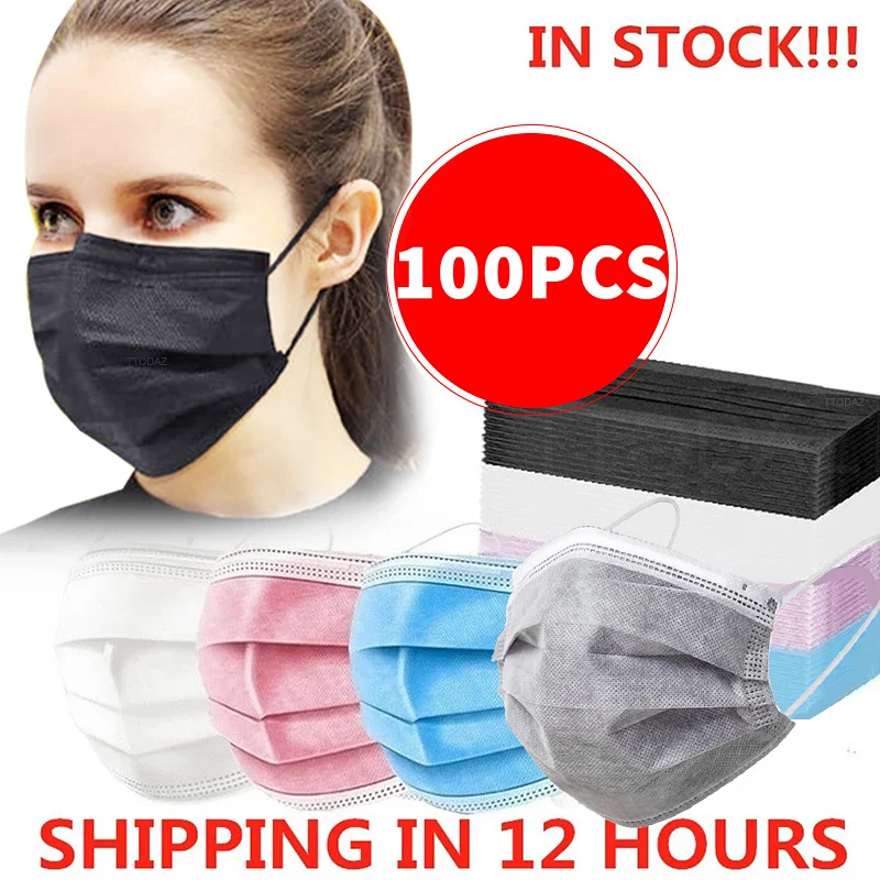 

In Stock! 100 Pcs Disposable Mondmasker Earloop Face Mouth Masks Mouth Mask Non-woven Melt Blown 3-layer Mascarilla Fast Ship