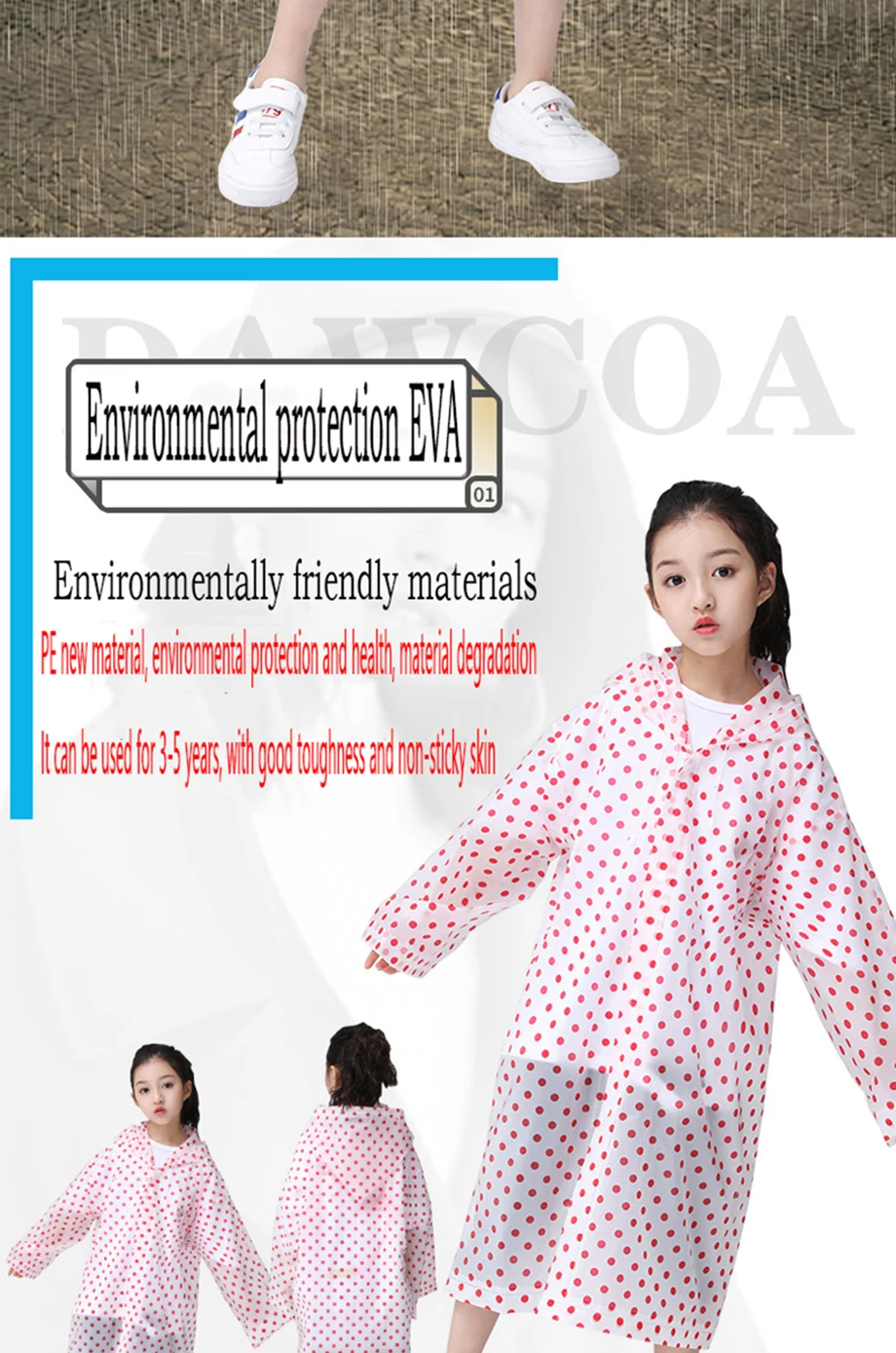 New Children's Waterproof Raincoat Boy Girl Transparent Breathable Spot Raincoat Environmentally Friendly Reusable Rain Cover