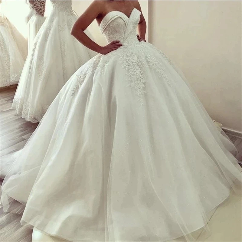 

ANGELSBRIDEP Sweetheart Ball Gown Wedding Dresses Vestido De Noiva Luxury Applique Court Train Formal Bridal Dress Plus Size