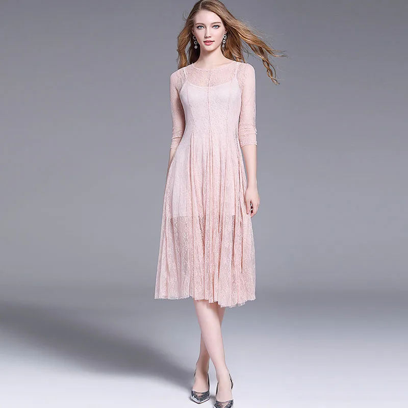 

Dress Women's Autumn 2019 New Style Normcore Style Waist Hugging Slimming Immortal Lace Joint Two Pieces Skirt