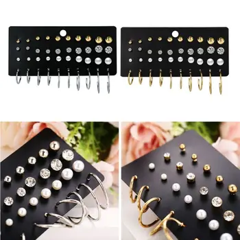 

20 Pairs Danity Assorted Mini Round Metal Ball Crystals Pearl Hoop Stud Earrings Kit For Women Men Fashion Jewelry