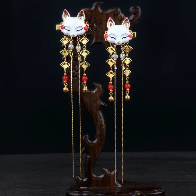 Japanese Anime Women Hair Headdress Fox Kawaii Tassel Step Shake Hairpin Cosplay Props Girl Clothing Accessories 2pcs