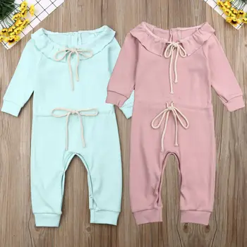 

Kids Baby Unisex 0-24M Romper Outfits Sets Pure Color Long Sleeve Jumpsuit Clothes