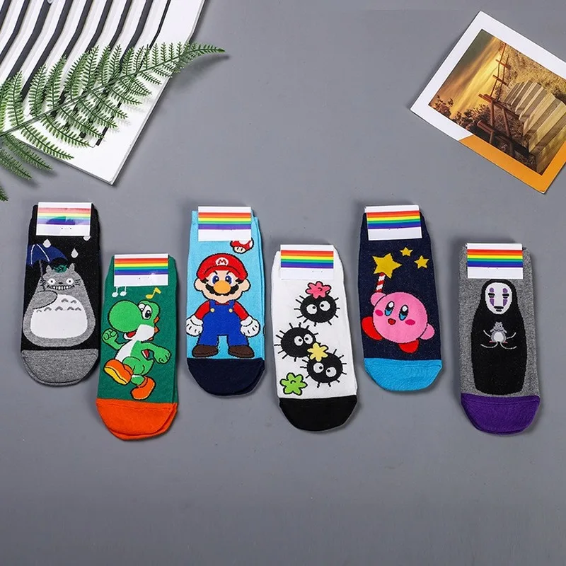 

Cartoon anime Tonari no Totoro print socks Fairydust No Face man Super Mario Bros Yoshi Kirby cute fun kawaii women cotton sock