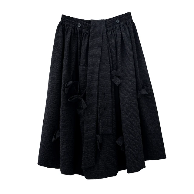 [imakokoni black] original pure color wild tie bow pleated heavy skirt 321001 Black