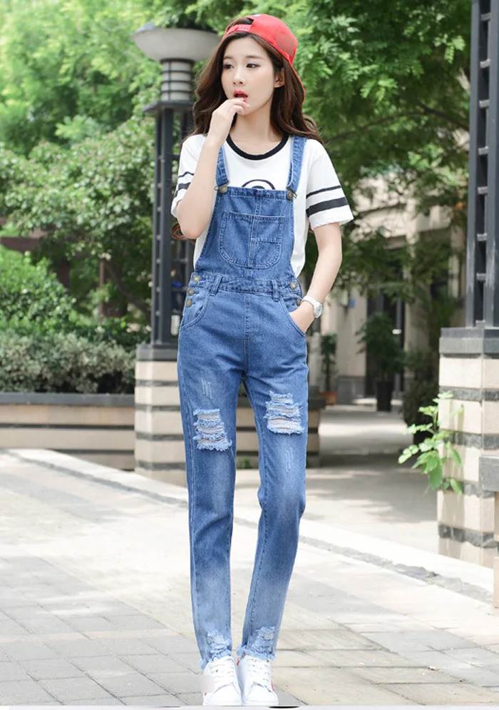 Women Jumpsuit Denim Overalls Bodysuit Salopette Femme Jean Women Ripped Hole Denim Jumpsuits Rompers