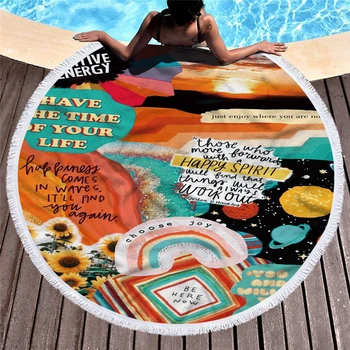 

New Beach Towels For Adults Microfiber Big 150cm Round Beach Towel With Tassel Picnic Yoga Mat Blanket Carpet Birthday Gift