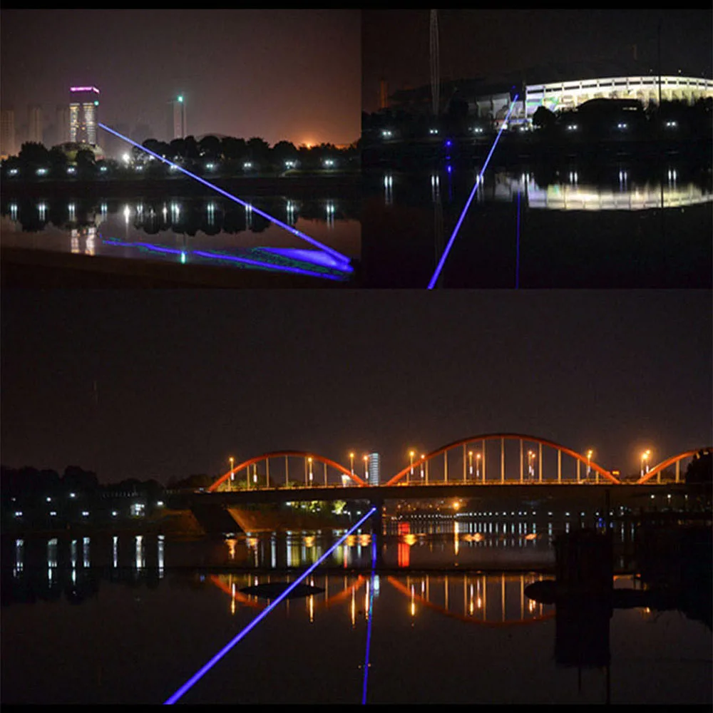 Powerful Blue Laser Pointer 10000m Laser Light High Powerful 450nm Focusable Flashlight Burn Match / Firecrackers Lit Cigarette