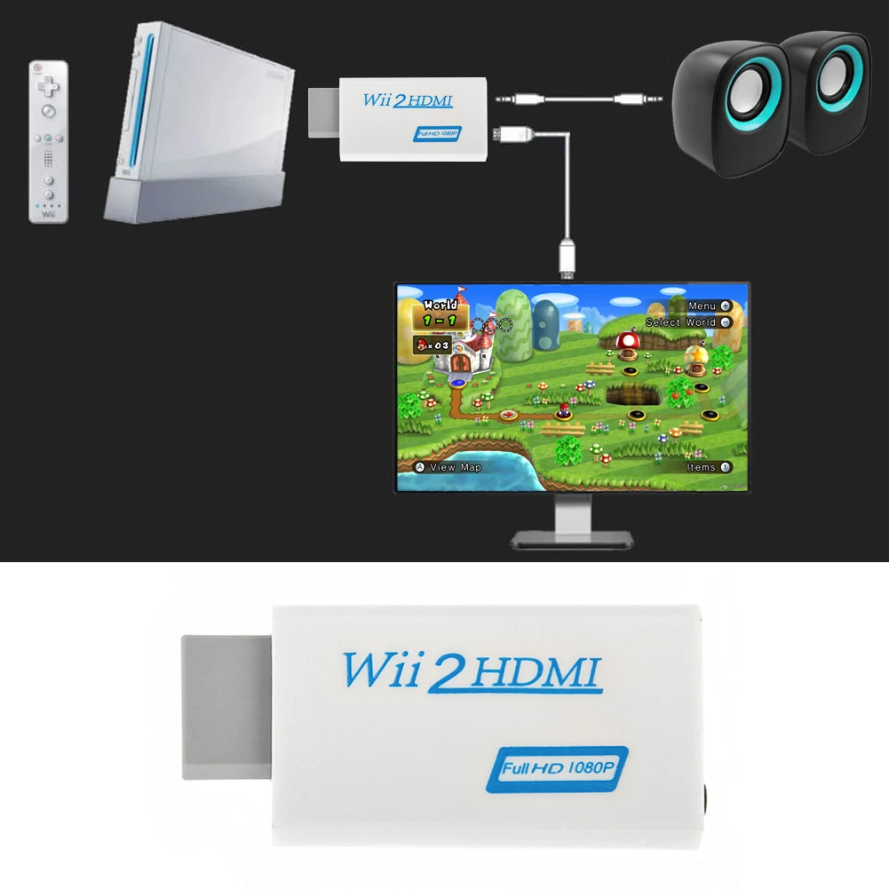 Высококачественный Full HD HDMI 1080P конвертер адаптер с 3,5 мм аудио выходом для wii 2 белый