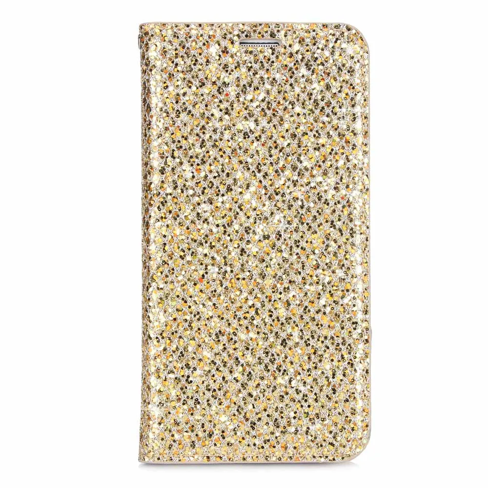 Для samsung S5 S6 S7 S8 S9 плюс J3 J5 J7 блестящий чехол с откидной крышкой с отделением для карт с кожаным чехлом для A5 A7 A8 плюс Note 8 9 чехлы - Цвет: Золотой