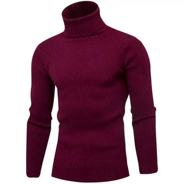 New Autumn Winter Men'S Sweater Men's Turtleneck Solid Color Casual Sweater Men's Slim Fit Brand Knitted Pullovers - Цвет: M029 wine red